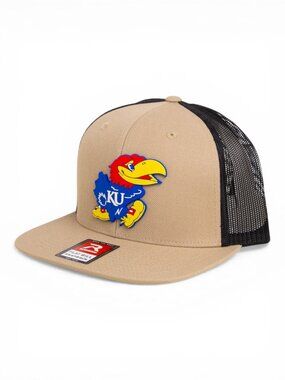 Kansas Jayhawks 3D Wool Blend Flat Bill Hat- Tan/ Black